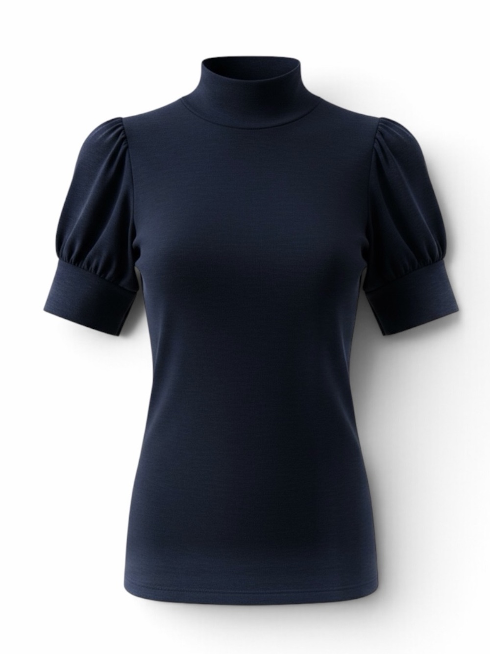 Theory Navy Blue Short Puff Sleeve Cotton Blend Turtleneck T-Shirt Size Medium